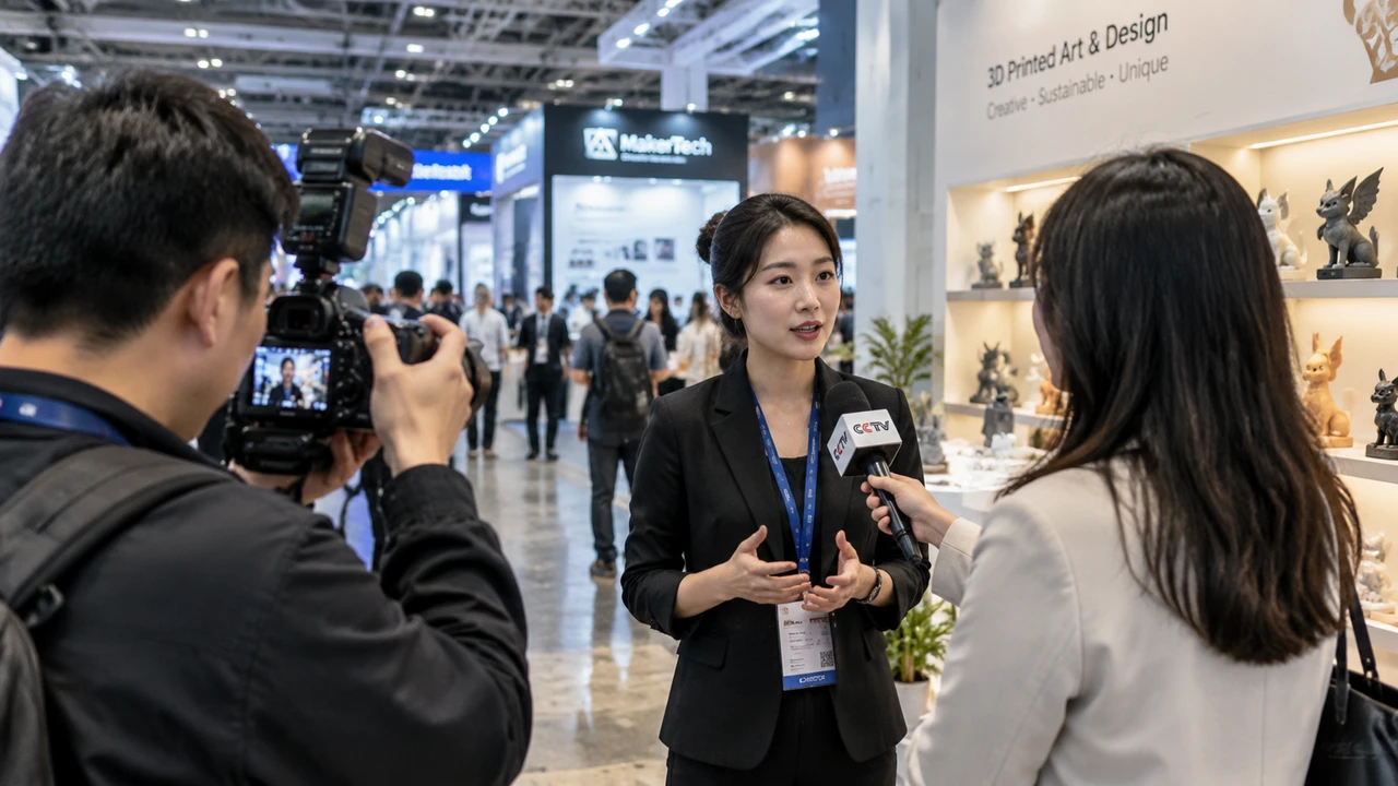 展会现场媒体采访与展台拍摄场景