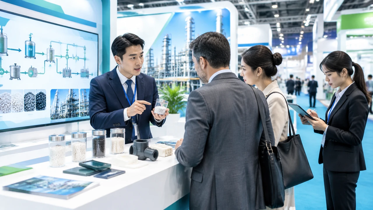 化工展现场进行技术交流和客户线索记录