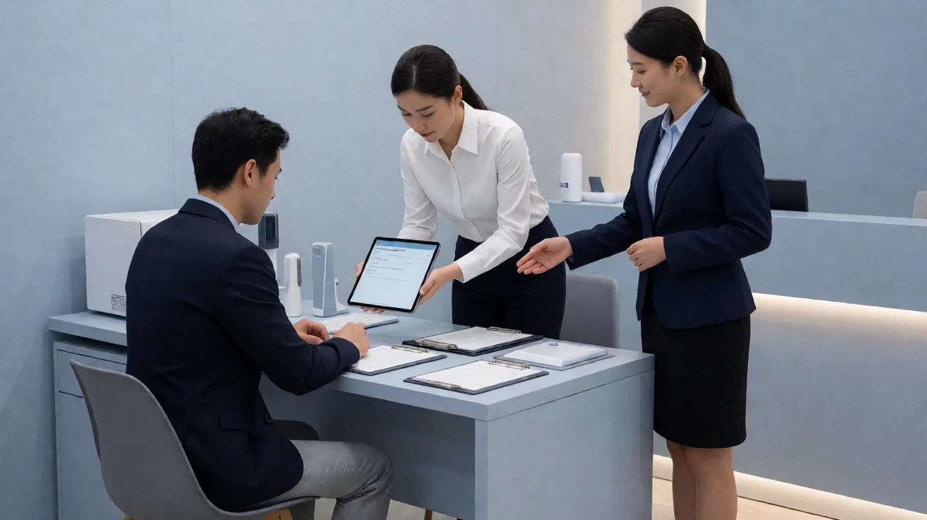 展会现场销售与技术人员交接客户需求