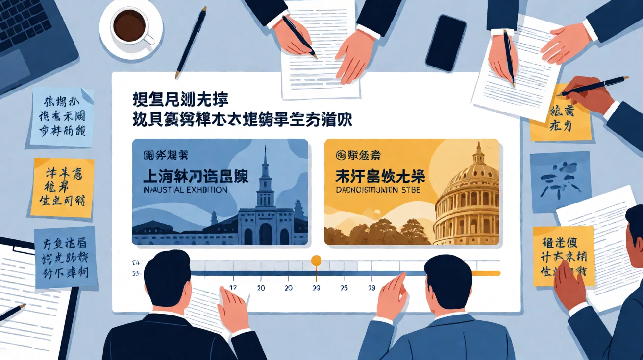 企业团队讨论两地展会分工与出行安排